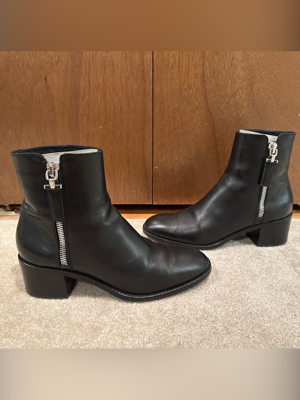 Aquatalia Black Leather Ankle Boots with Side Zipper